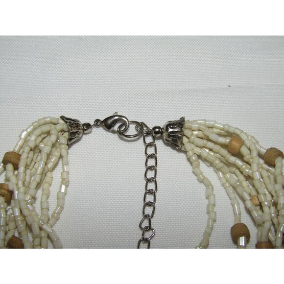VTG Beige Seed bead 12 Strand Twist Choker Necklace Cottagecore Beach 18" Long - Picture 2 of 4